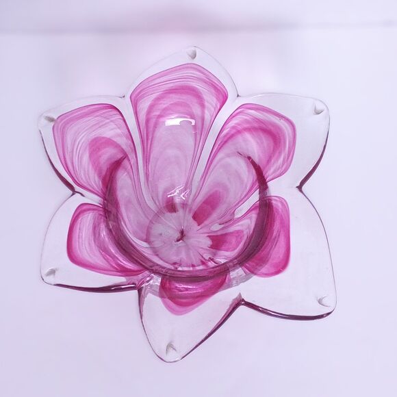 Murano Lavorazione Vintage Art Glass Pink Tulip Petal Vase / Candle Holder - Picture 4 of 10